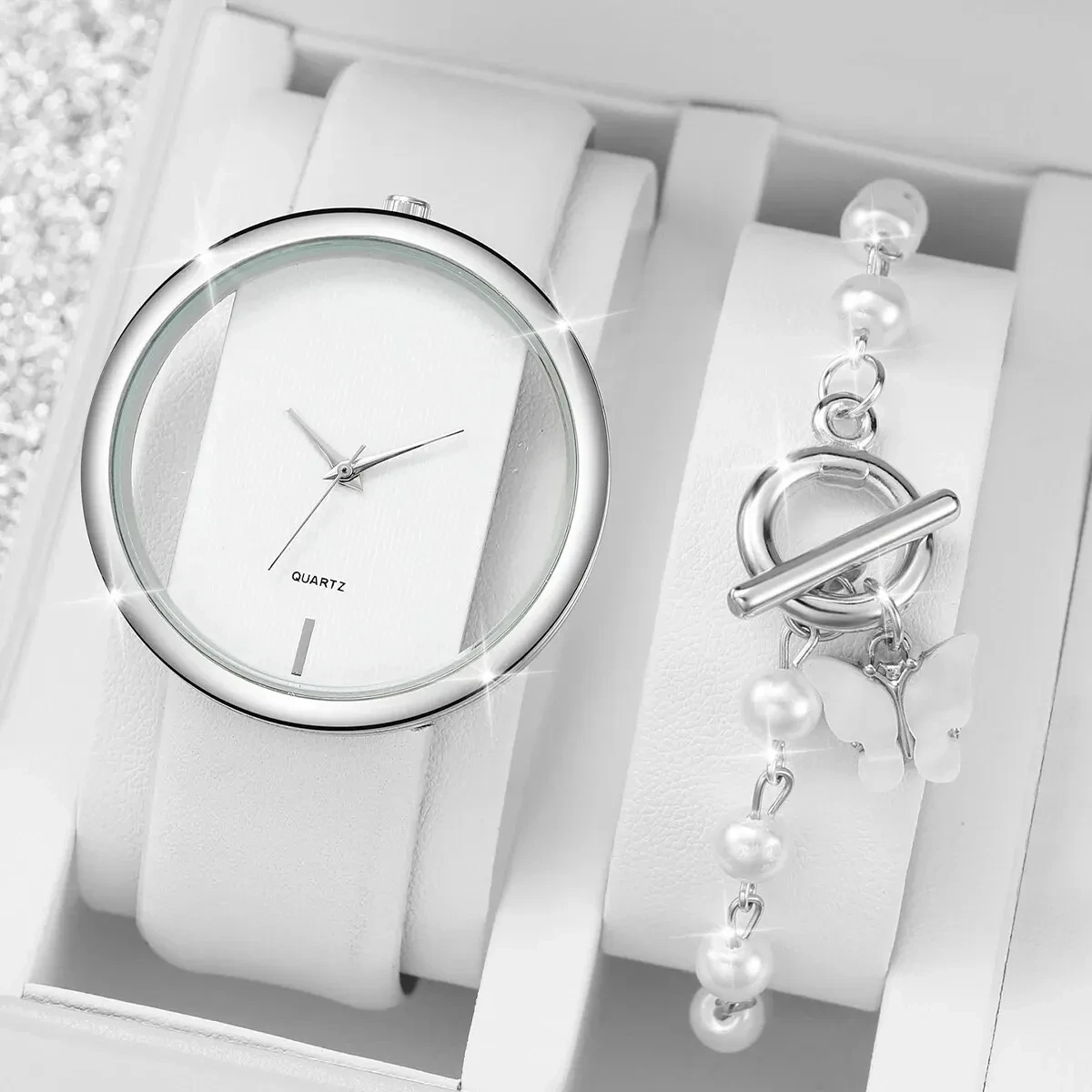 2 шт./комплект женские кварцевые часы с браслетом-бабочкой