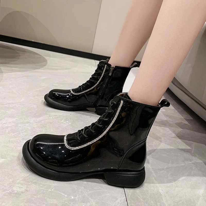 

Короткие ботинки, Новинка осени 2022, женские весенне-осенние одноботинки, ботильоны на толстой подошве, со шнуровкой, на высоком каблуке