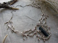 black titanium raw quartz branches necklace witch pendant fantasy forest jewelry gothic jewelry statement wedding magic wiccan
