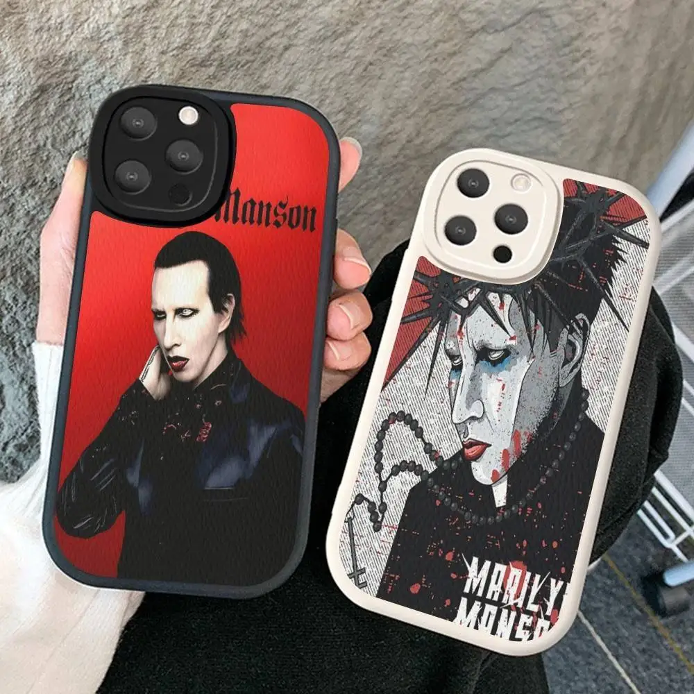 Фото Кожаный чехол для телефона Singer M-Marilyn M-Manson для iPhone 16 15 14 16E 13 12 11 Pro Max Plus №2