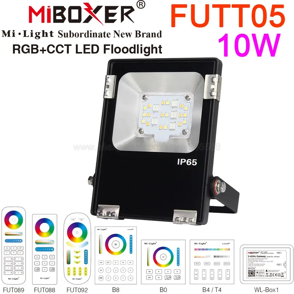 Фото MiBoxer FUTT05 Открытый умный светодиодный прожектор 10 Вт RGB + CCT Водонепроницаемый AC86-265V 2,4G RF Пульт дистанционного управления iO/Android Приложение Wi-Fi Голосовое управление №1