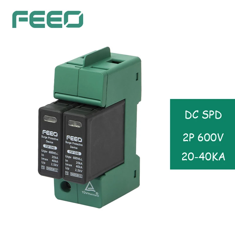 

FEEO 2P DC SPD 600V 20KA~40KA TUV Din Rail Solar Outdoor Power Protection Protective Device Surge Protector Surge Protector