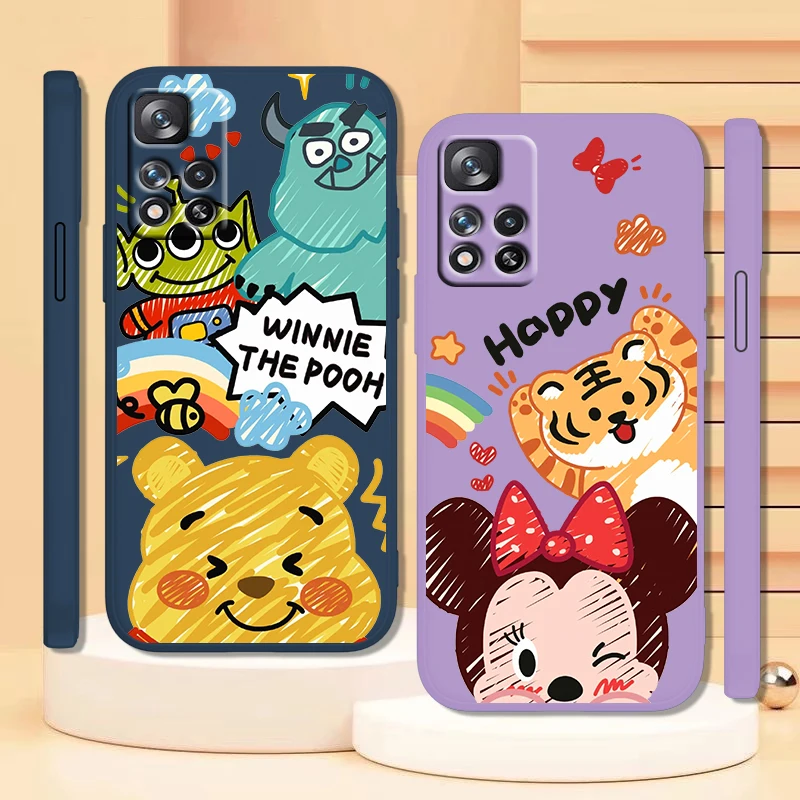 

Disney Winnie Minnie Case For Xiaomi Redmi Note 11 11T 10 10S 9 9S 9T 8 8T 7 5 Pro 4G 5G Liquid Rope Phone Cover Capa Coque Core
