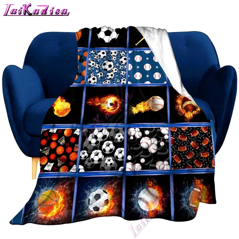 

Спортивное одеяло для футбола, легкое удобное Фланелевое 3D одеяло с принтом для бейсбола, баскетбола, для спортивных фанатов, подарок для де...