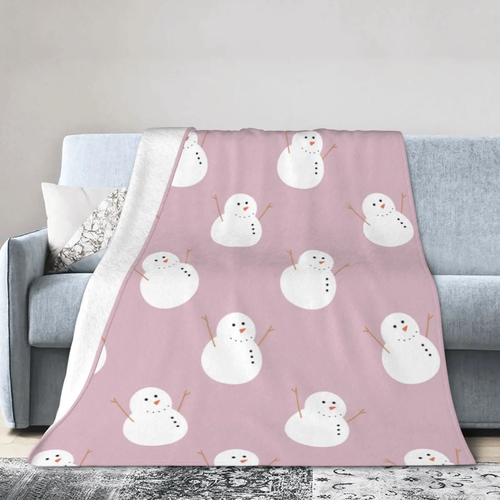 

Flannel Bed Blanket Soft Warm Sheet Sofa Popular Pink Christmas Snowman Fairy Tale 60*80 Inch