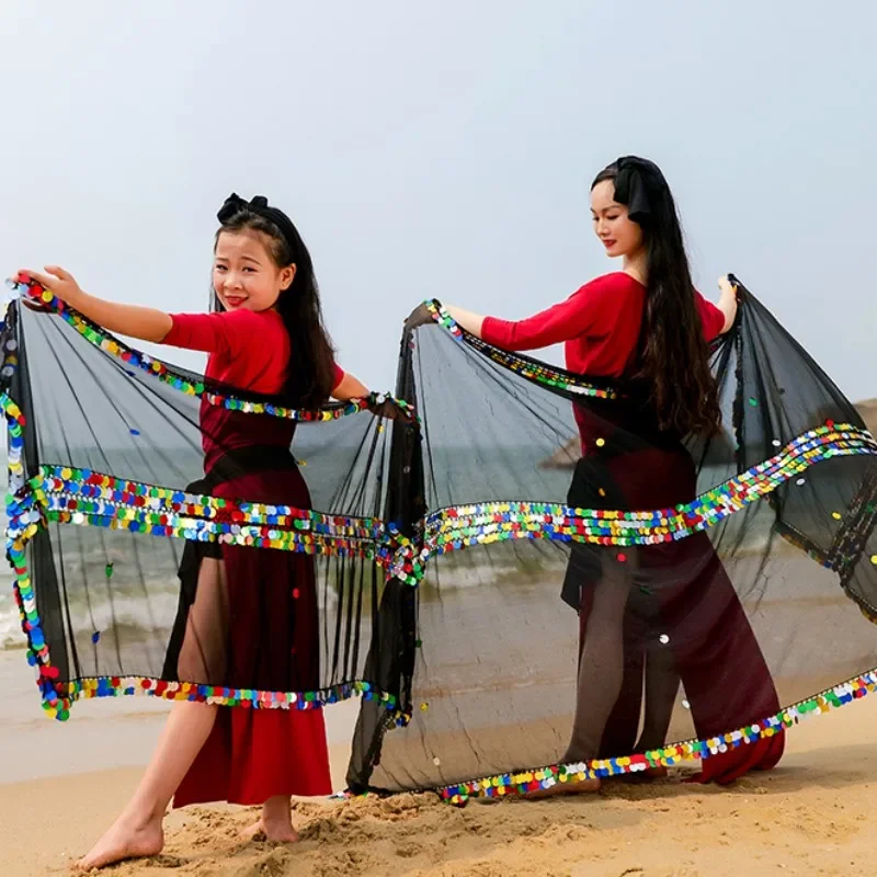 Шаль для танца живота Малайя вуаль с блестками реквизит на сцене аксессуар шарф
