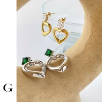 ghidbk statement clear green square cz zircon hollow heart drop earrings pvd gold color plated stainless steel jewelry for women