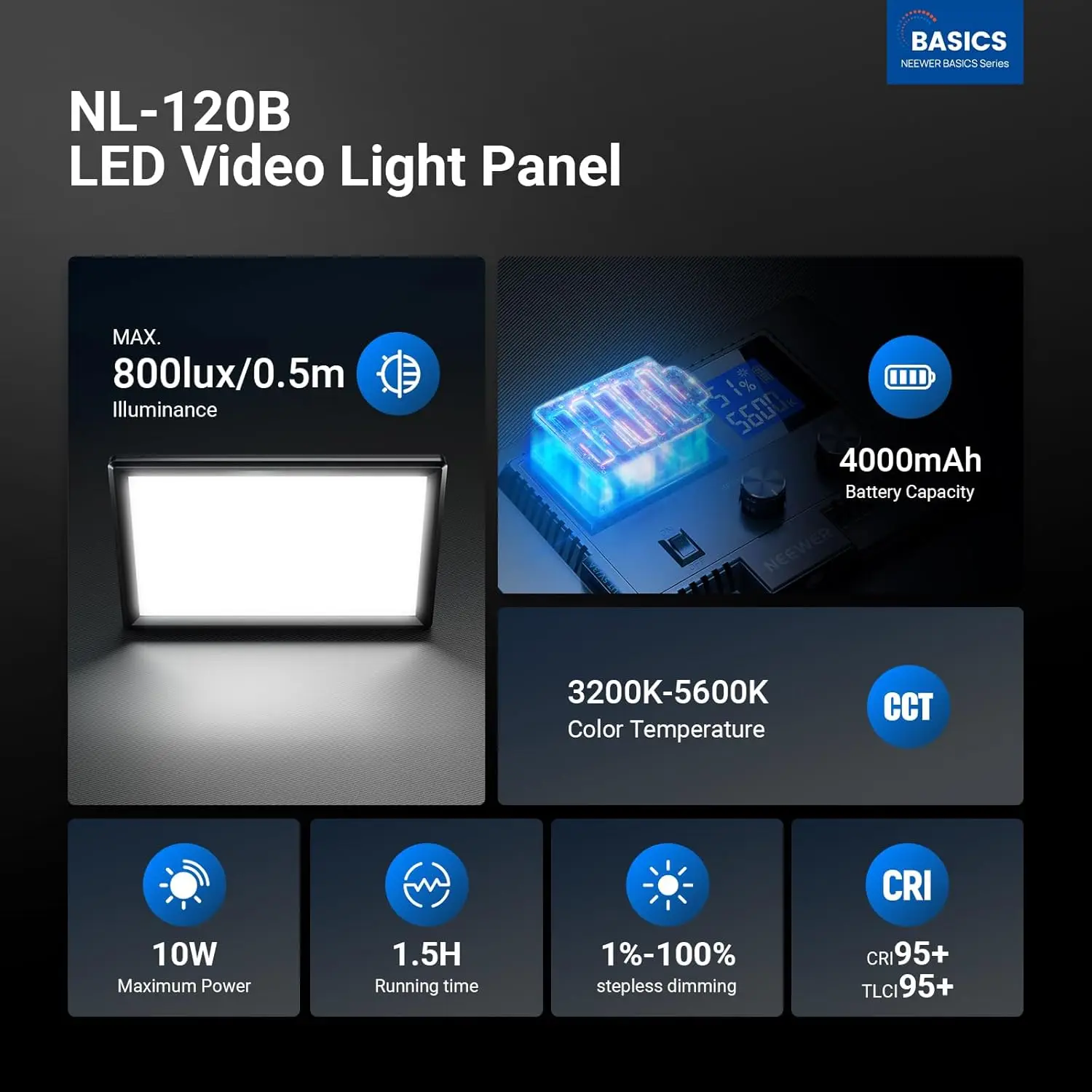 Фото Светодиодная панель NEEWER Basics 9 дюймов, 3200-5600K, с краевым свечением, регулируемая яркость, для фото- и видеосъемки, с настольным штативом, CRI95+, 800 люкс №2