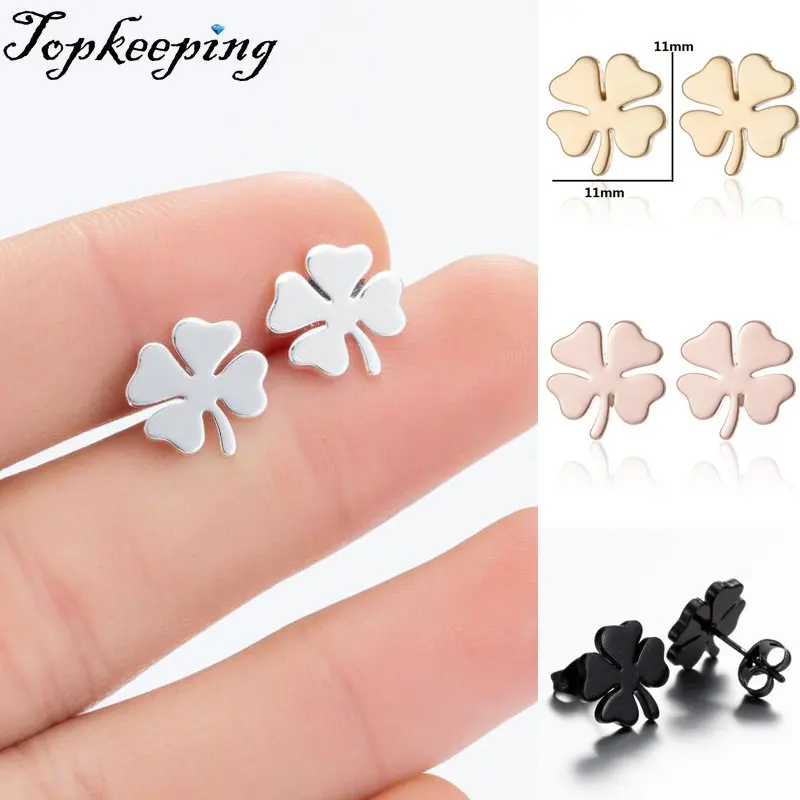 

Four-leaf Clover Stainless Steel Earrings For Women Fashion Hollow Ear Piercing Jewelry Wedding Studs Pendientes 1Pair