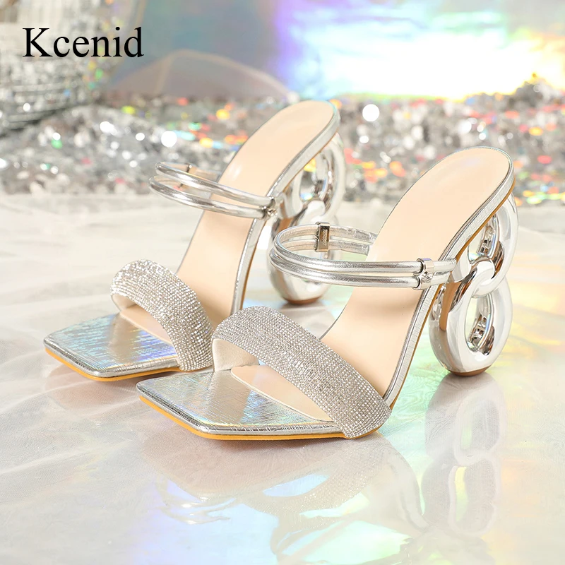 Kcenid модные сандалии с квадратным носком со стразами летние новые женские тапочки