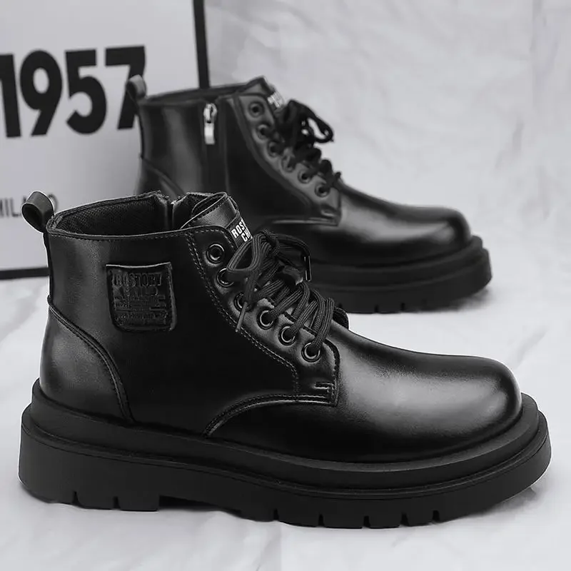 

Мужские осенние высокие ботинки в британском стиле, черные ботинки на платформе для мотоциклистов, увеличивающие рост мужские ботинки со средней посадкой