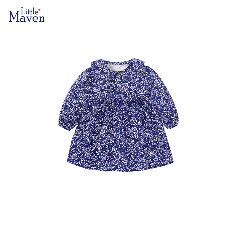 

Детское Хлопковое платье с длинным рукавом и цветочным принтом