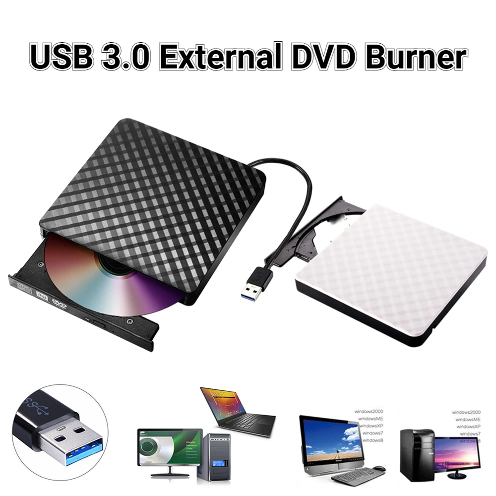 

External USB 3.0 DVD RW CD Writer Slim Optical Drive Burner Reader Player Tray Type No Drive For Windows Mac OS PC