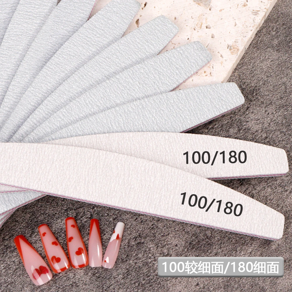 

10pcs Nail Art Sanding Buffer Files 100/180 Grits Half Moon Double Side Nails File Grinding Polishing Manicure Accessories Tools
