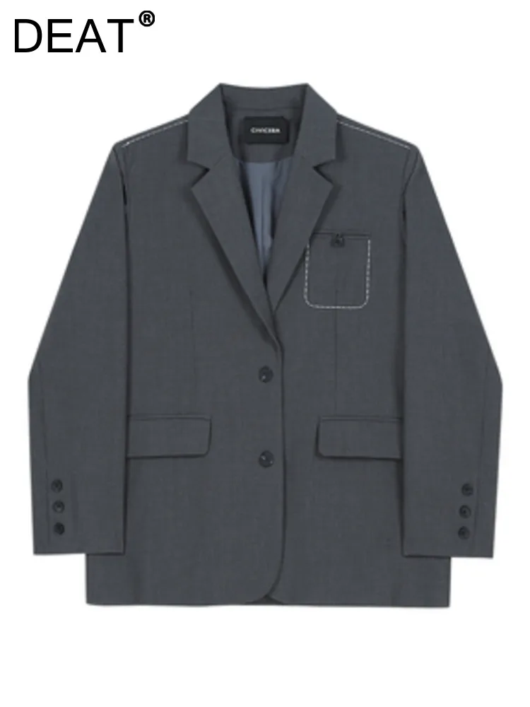 

DEAT Fashion Women's Blazer Open Line Long Sleeve Notched Collar Single Breasted Prockets Suit Jackets Summer 2023 New 17A7341