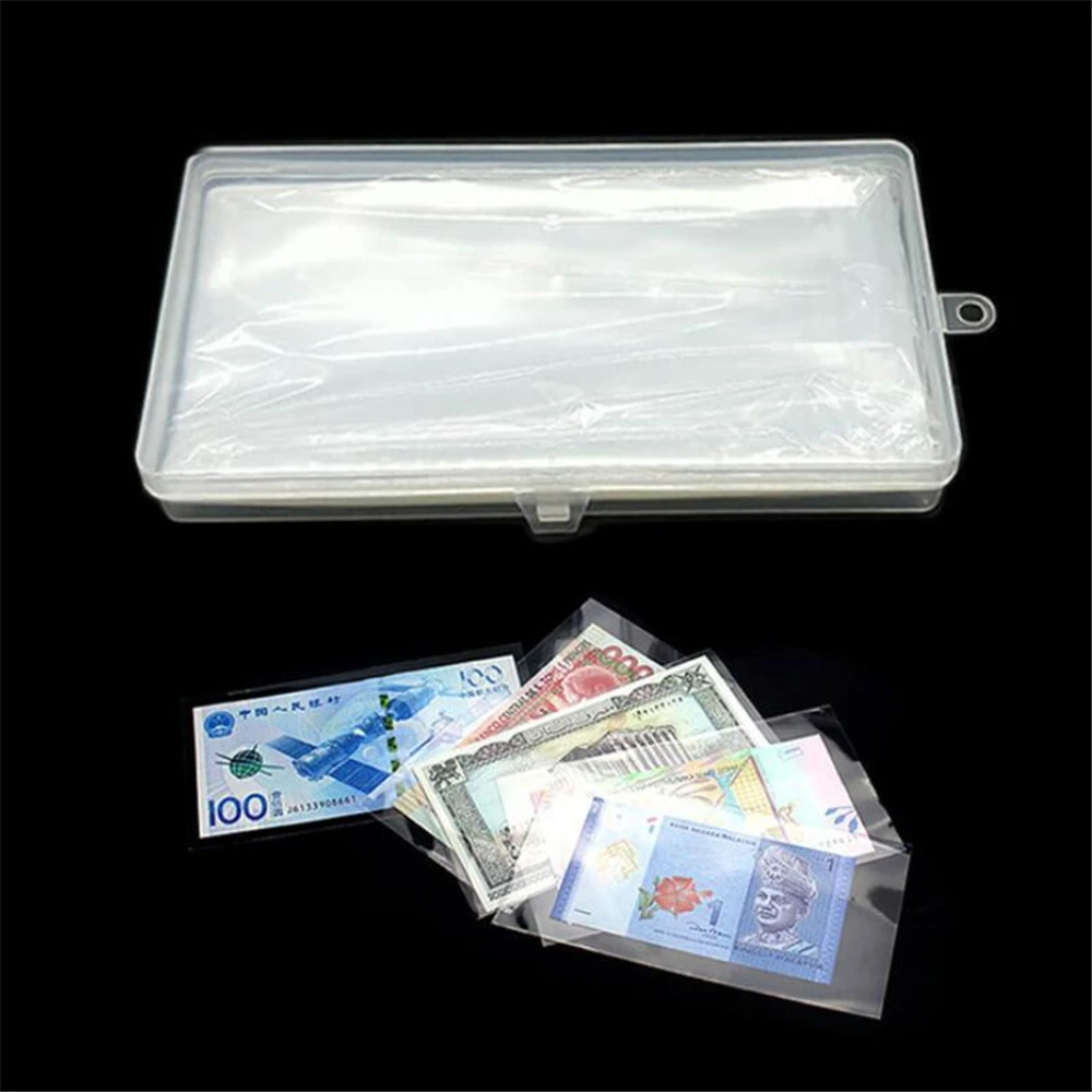 

100pcs Money Page Of Paper Money Coin Photo Album Coin Money Holders Transparent PVC Paper Money Banknotes With Box