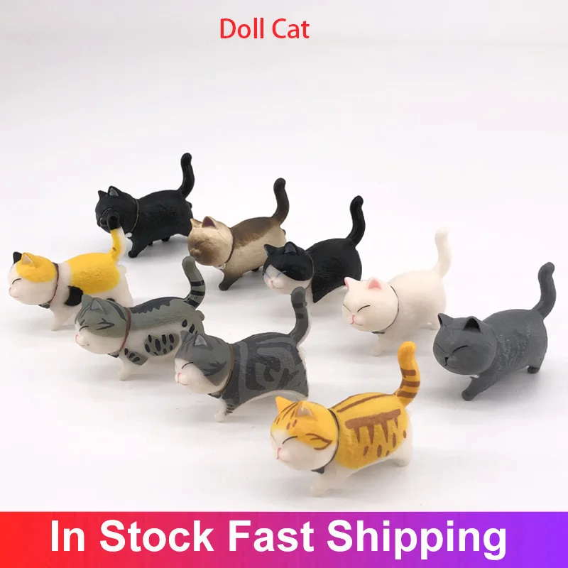 

9Pcs Cute Mini PVC Animal Miniatures Japanese Bell Cat Doll Figures Toy Creative Handicraft Ornaments Home Decoration Crafts