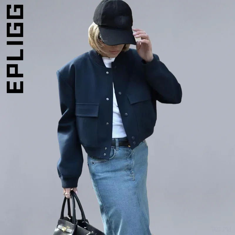 

Epligg New in Outerwears O-Neck Long Sleeve with Woman Fashion Jackets for Women 2023 Pockets Decoration Ladies Chic Coats