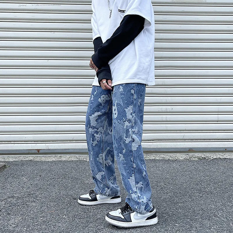 

Wholesale 2022 Fashion Casual Camouflage Jeans Male Loose Straight Couple Skateboard Streetwear Hip Hop Dad Wide-leg Trousers