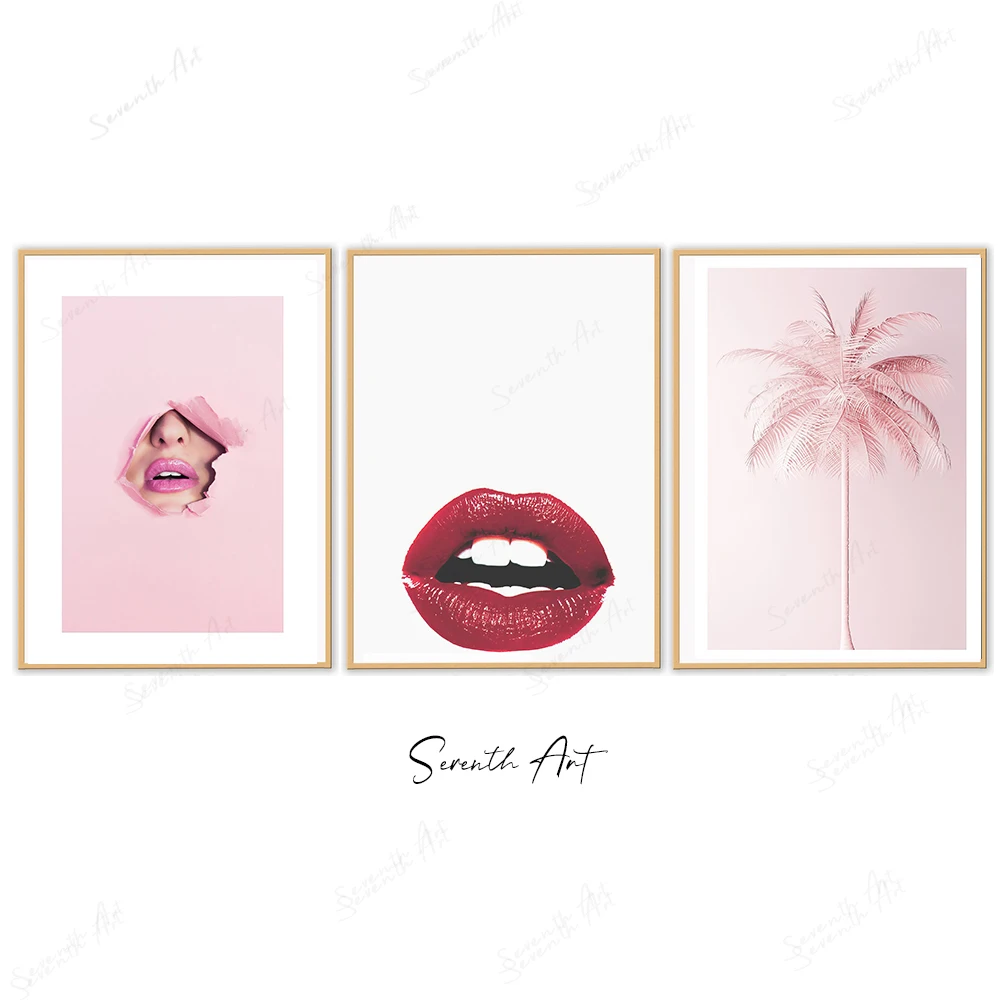

Modern Red Lips Painting Pink Style Mouth Posters and Prints for Girls Living Room Wall Decorations Nordic Canvas Pictures