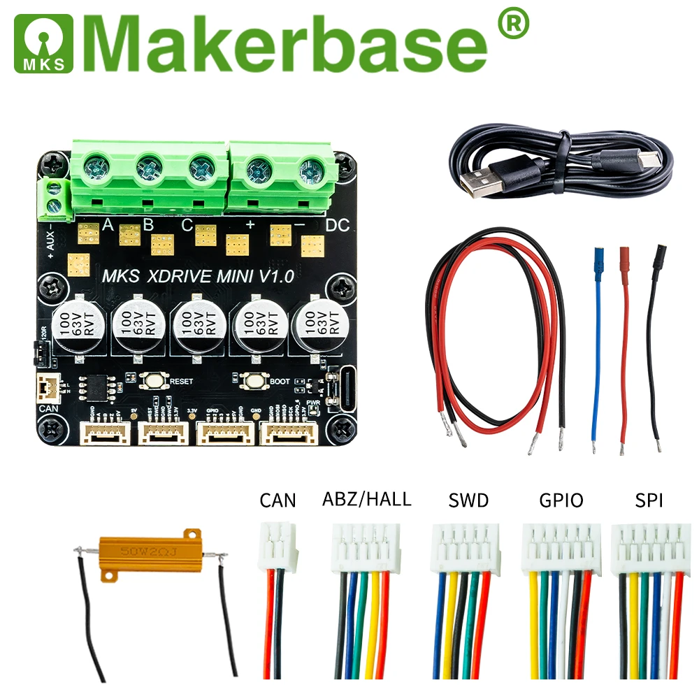 Фото Контроллер бесщеточного серводвигателя Makerbase MKS XRIVE MINI ODrv V3.6 со встроенным драйвером FOC AS5047P высокой точности для роботов, ЧПУ, 3D-принтеров №1