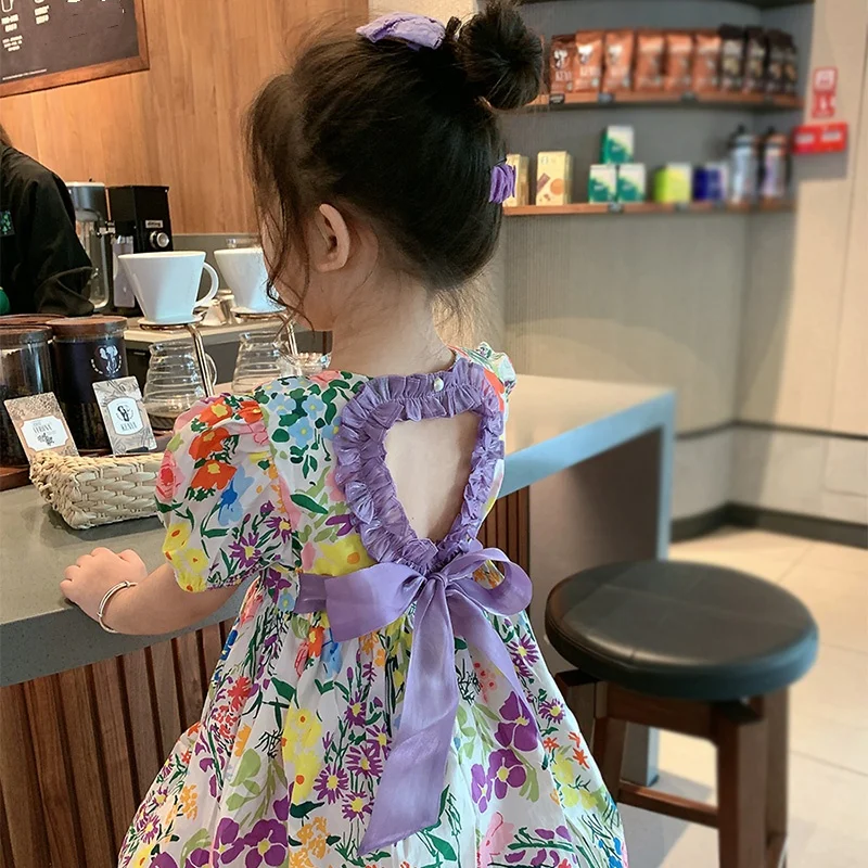 Женское летнее платье с коротким рукавом хлопковое ажурное цветочным принтом в