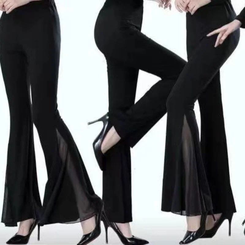 

Брюки для женщин с прорезями свободные атласные шифоновые шелковые женские брюки широкие винтажные Повседневные Удобные Стрейчевые брюки