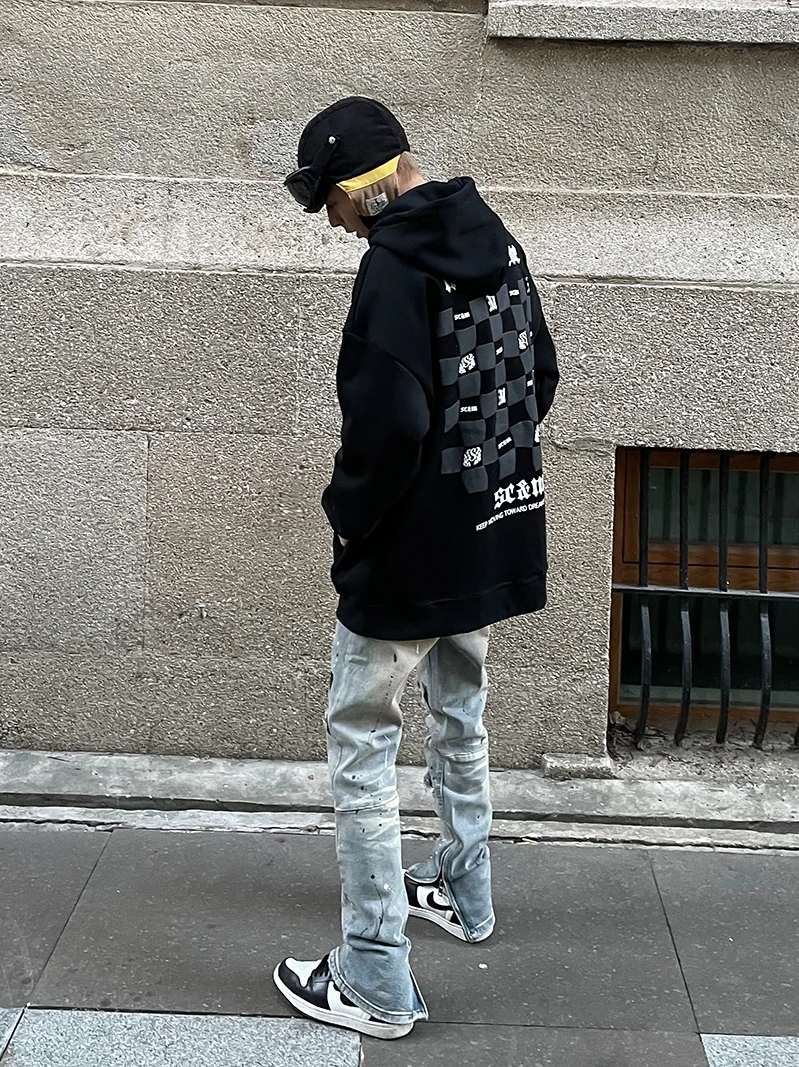 Men Jeans Hip-hop High Street Hole Washing Old Split Straight Y2k Pants Loose Jeans Korean Fashion Street Jeans Boyfriend Jeans