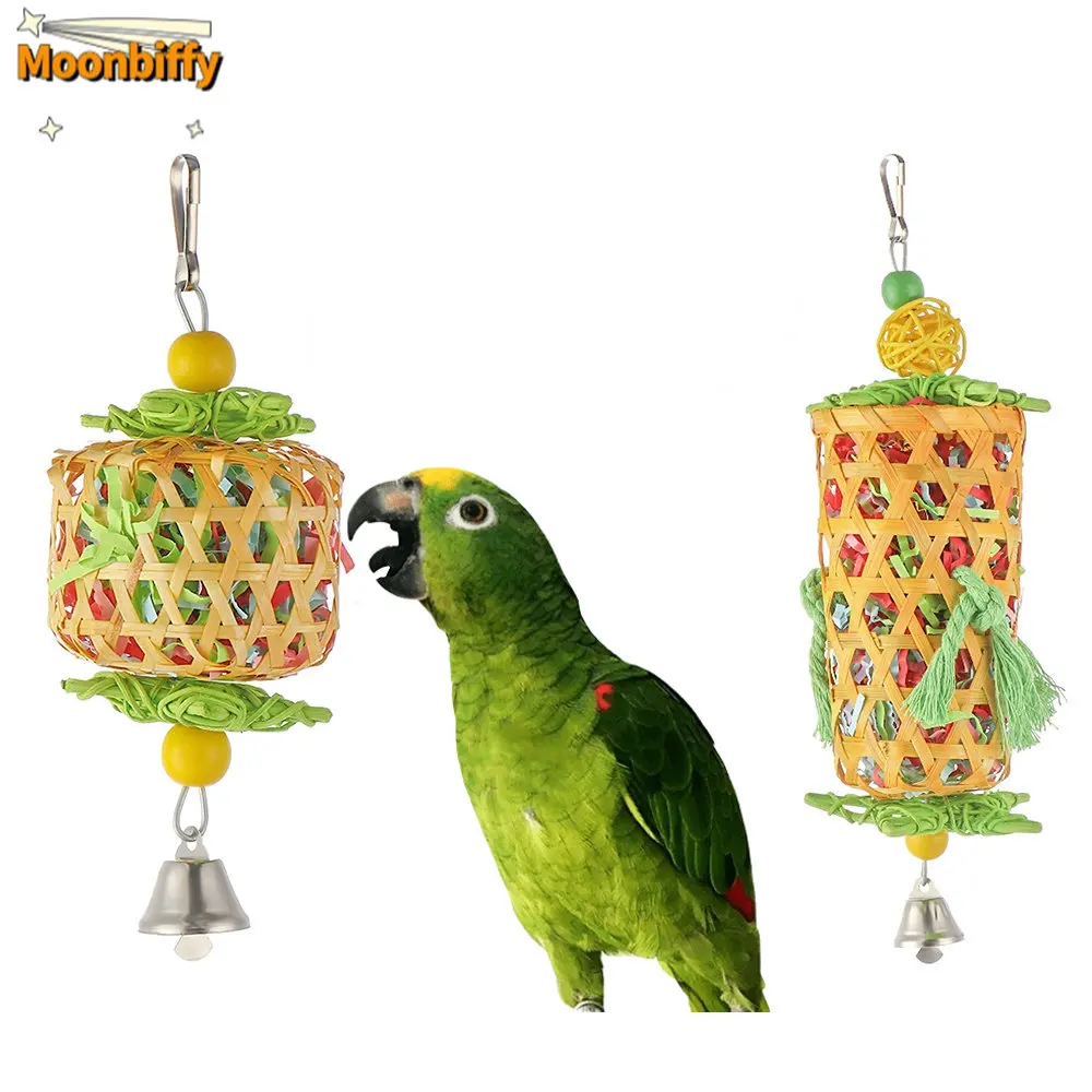 

Natural Bamboo Rattan/Paper Weaving Cage Pet Bird Chewing Toys Parrot Cage Foraging Shredder Home Hanging Decoration Parrot Toys