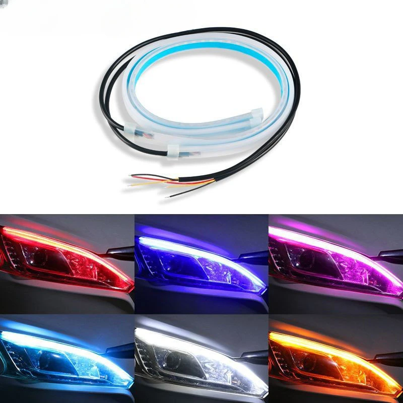 

2pcs 45cm 60cm Car LED Ultra-thin Daytime Running Lights Two-color Waterproof Decorative Silicone Flexible Soft Auto Bar Light