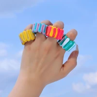 fashion cute multicolor clay rings for women vintage exaggerated geometric funny finger anillos party jewelry wholesale gift