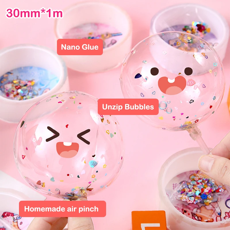 1PC New Diy Nano Bubble Tape Multipurpose Blowing Craft Children Pinch Toy Making High Sticky Transparent Adhesive For Students