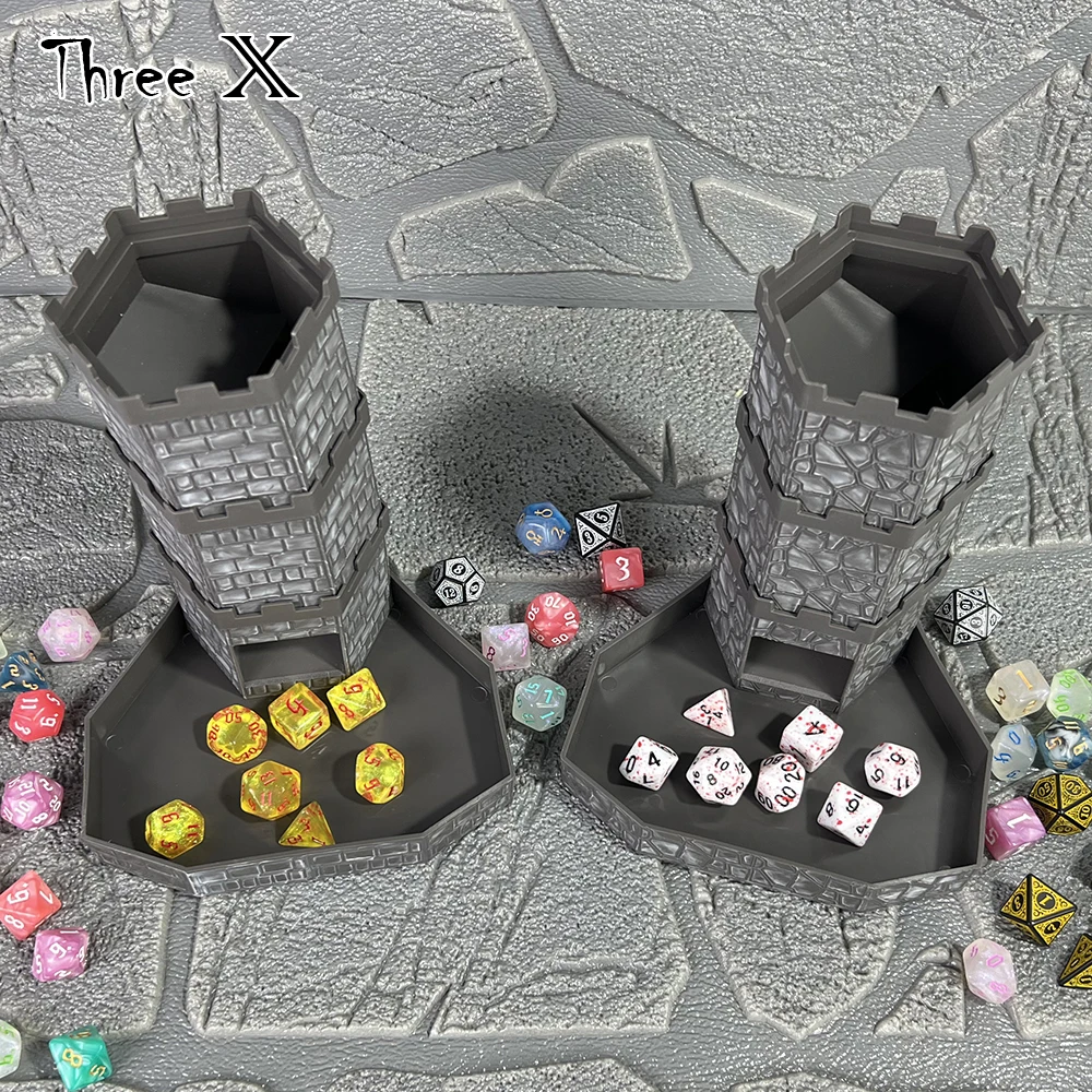 

Brick Pattern Portable Plastic Castle Dice Rolling Tower with Tray for Desktop Board Game RPG D&D