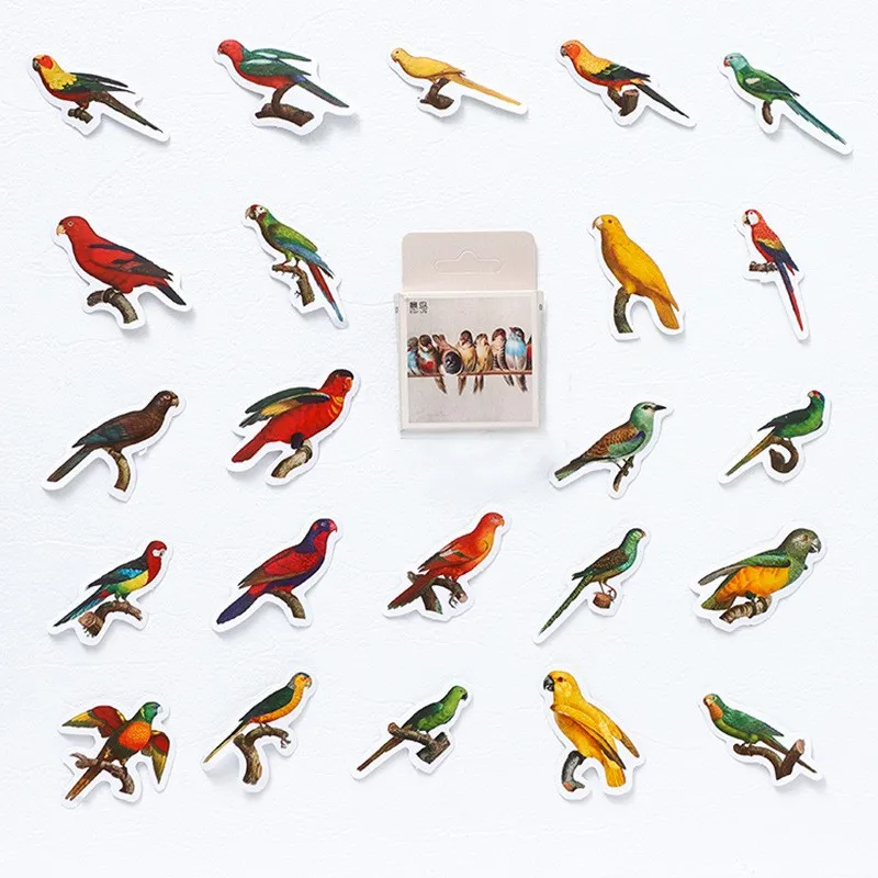 

46 Pcs Birds Theme Mini Scrapbook Stickers Boxed DIY Scrapbooking Sticker For Planner Album Phone Case Card Making Laptop