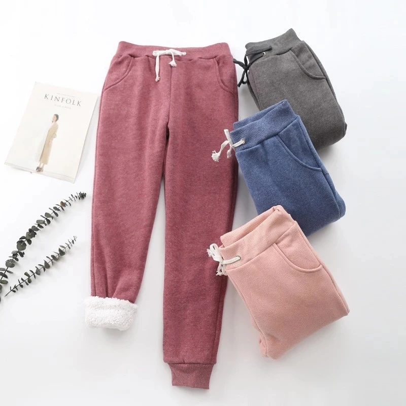 

Winter Thicken Plush Sweatpants Women 2022 New Elastic Waist Warm Harem Pants Woman Solid Color Casual Sport Pants