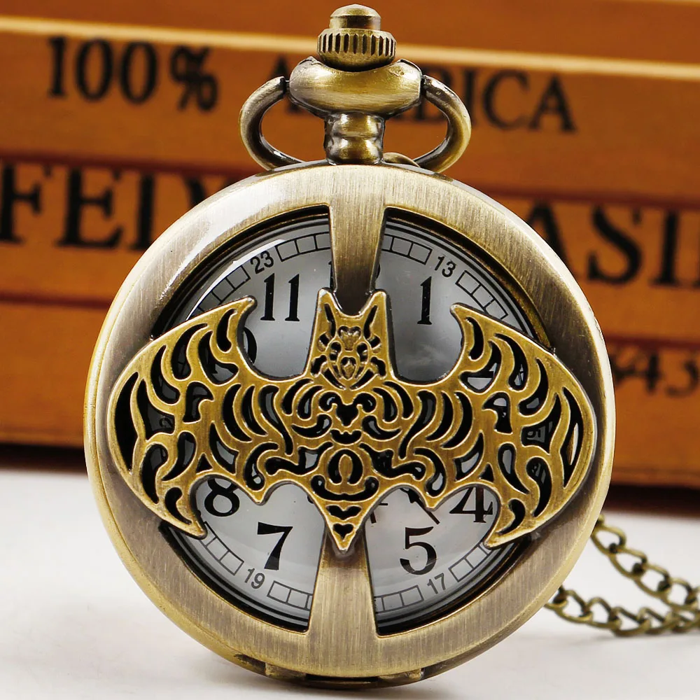 

New Bronze Hollow Eagle Quartz Pocket&Fob Watches Steampunk Vintage Charm Pocket Watch Necklace With Chain Men Women