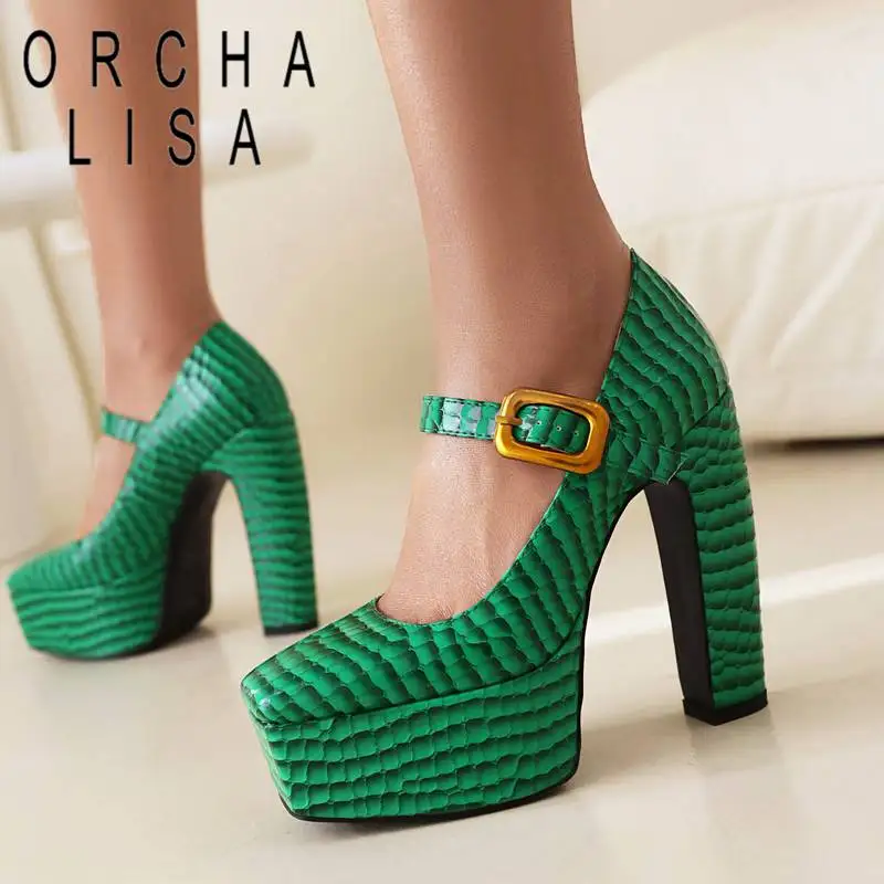 

Женские туфли-лодочки с квадратным носком, на блочном каблуке 13,5 см, платформе 5 см