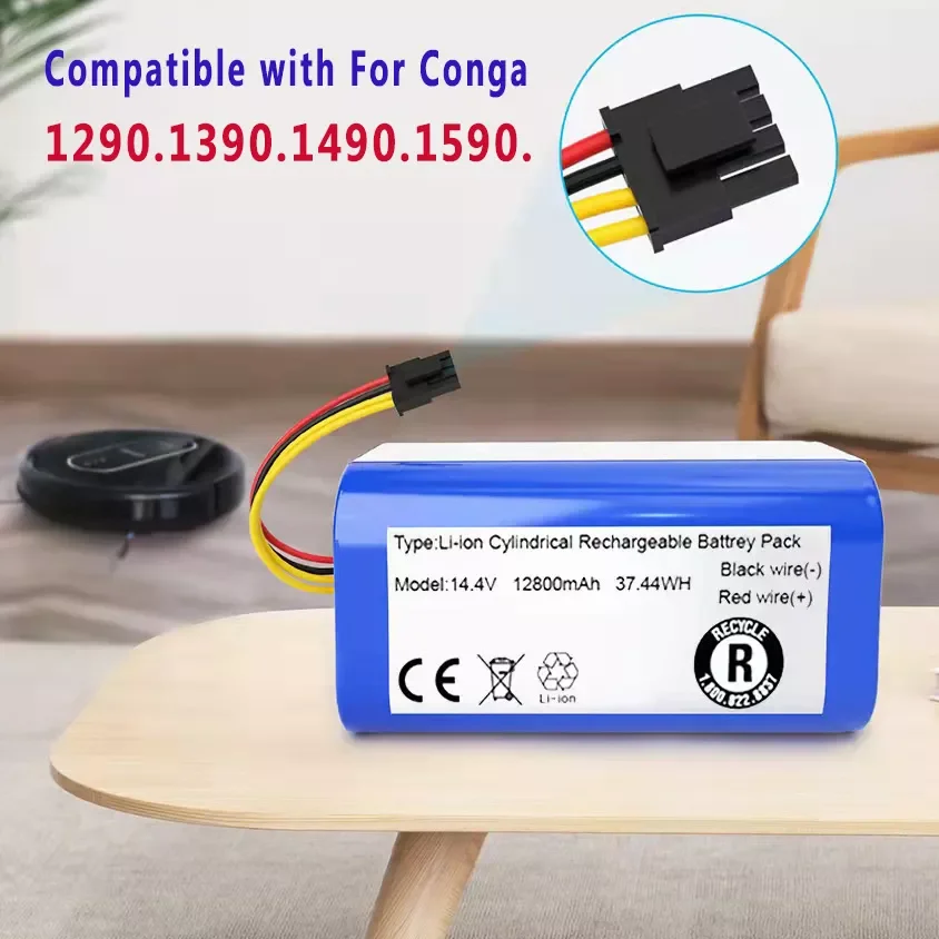 

NEW 100%New.14.4V 12800mAh Lithium-ion Battery For Cecotec Conga 1290 1390 1490 1590 Robot Vacuum Cleaner Battery Gutrend Echo 5