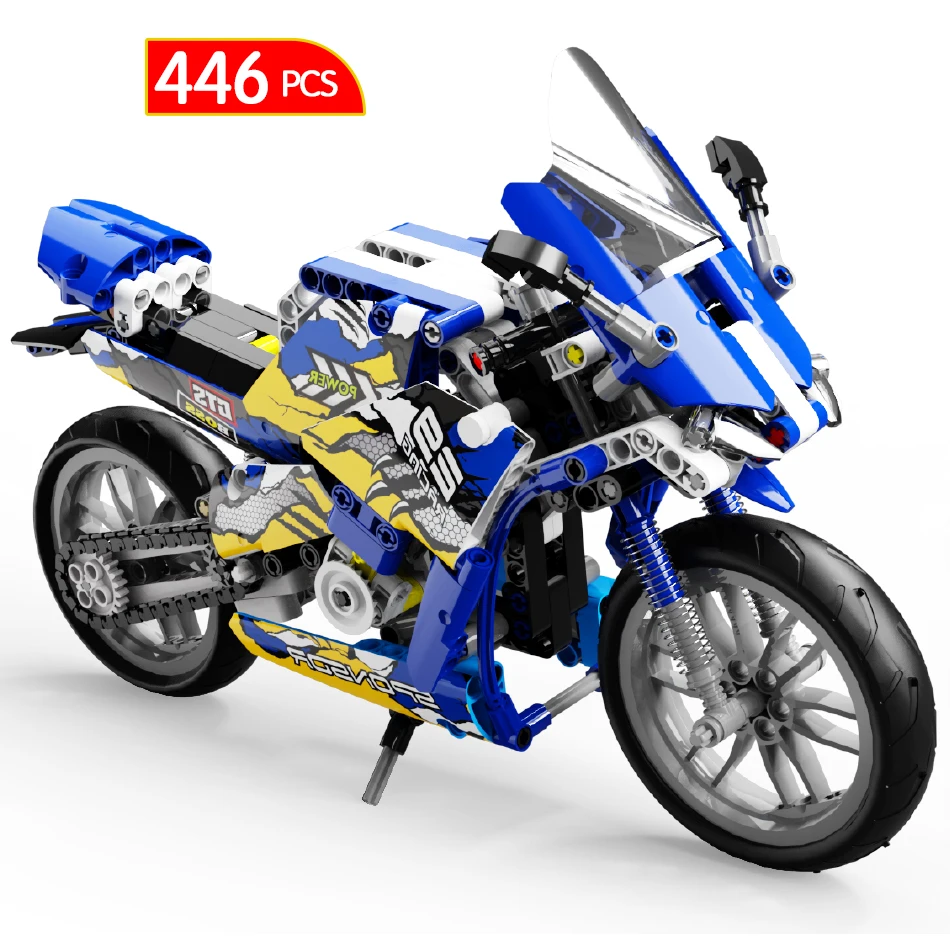 

Конструктор технический мотоцикл 446 шт., городской механический мотоцикл, украшения, кирпичи, игрушки для детей, подарки