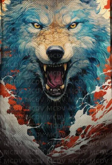 Мужская Флисовая Куртка с капюшоном и принтом волка длинным рукавом