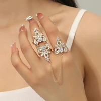 vintage zircon chain rings women gold plated crown design finger knuckle adjustable jewelry accessories girls wedding party gift