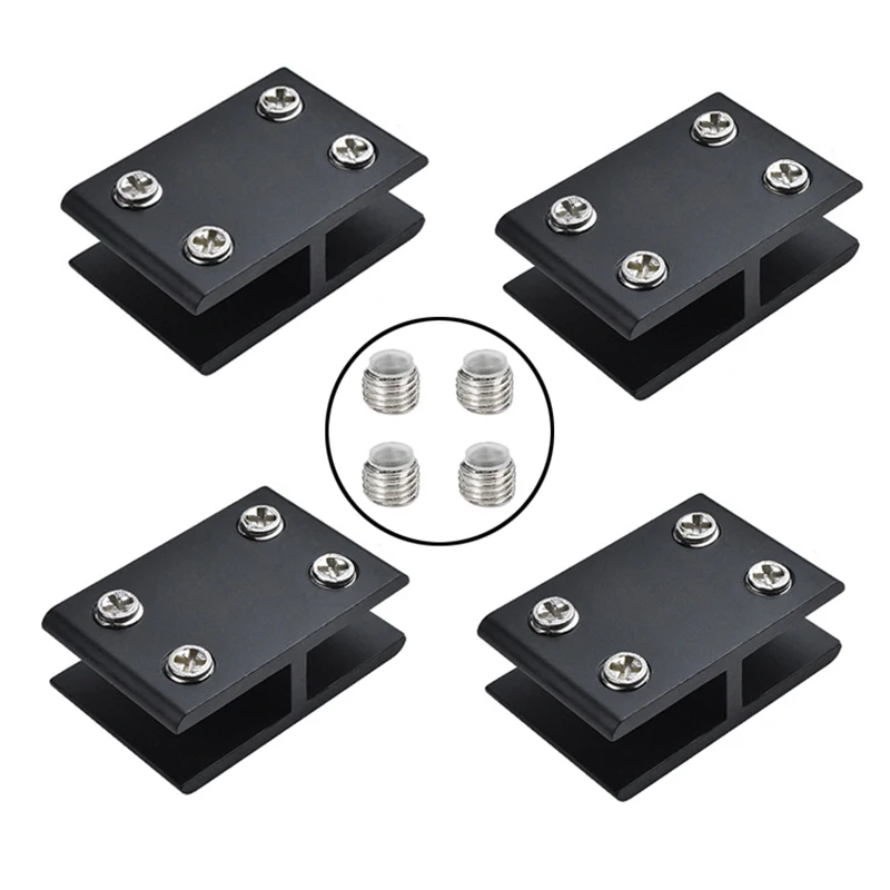 

No Drilling 4PCS Black Aluminum Alloy Glass Clamps 180 Degree Wooden Board Frame Connectors Glass Clips Fix Brackets for 8~20mm