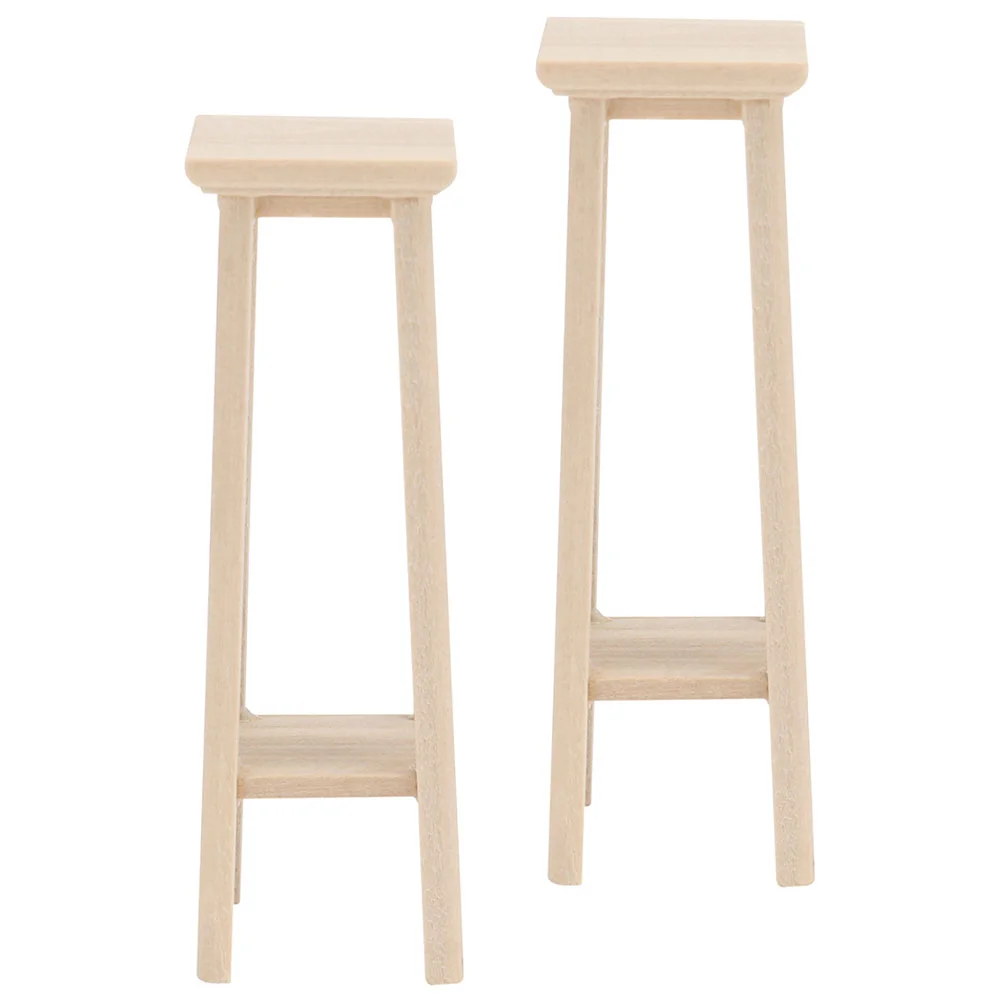 

2 Pcs Decorations Christmas Decore Dollhouse Bar Chairs Wooden Miniature Flower Rack Model