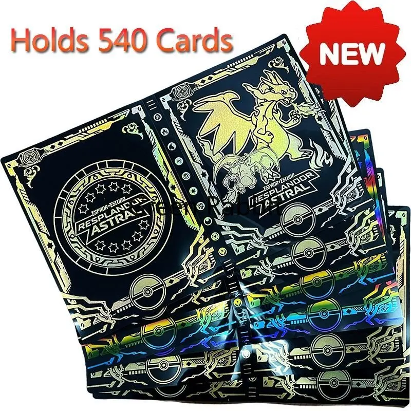 

New 540Pcs Gold Stamping Pokemon Cards Book Holder Collection Gold Stamping 9 Palace Grids Can Hold 540 Cards Kids Free Shipping