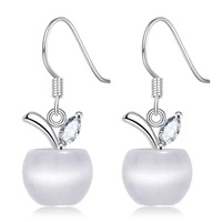kissitty platinum color apple shape clear cubic zirconia cat eye dangle earrings for women hook earrings jewelry finding gift