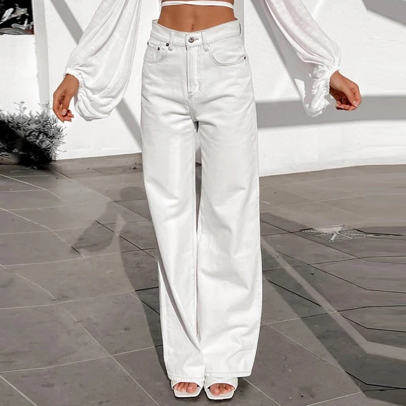 

Модные свободные джинсы, женские джинсовые брюки с завышенной талией и широкими штанинами, женские повседневные белые брюки для мам, новинк...