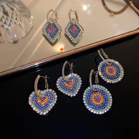 hyperbole multiple full rhinestones love heart pendant earring for women mujer round geometric dangle earrings party jewelry