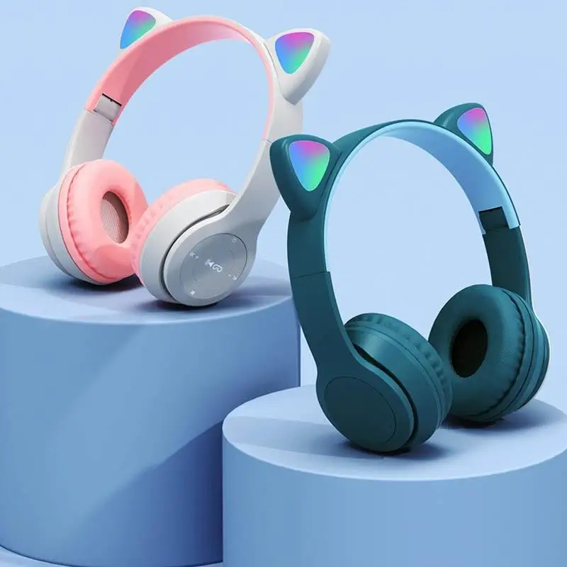 

P47 Wireless Headphone Cat Ear With Mic Bluetooth Earphone Stereo Bass Helmets Children Girl Gift Earbuds PC Phone Headset Gamer