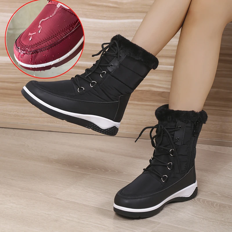 

Thicken Plush Waterproof Snow Boots Women 2022 Winter Warm Fur Thick Platform Ankle Boots Woman Non-slip Padded Shoes Woman