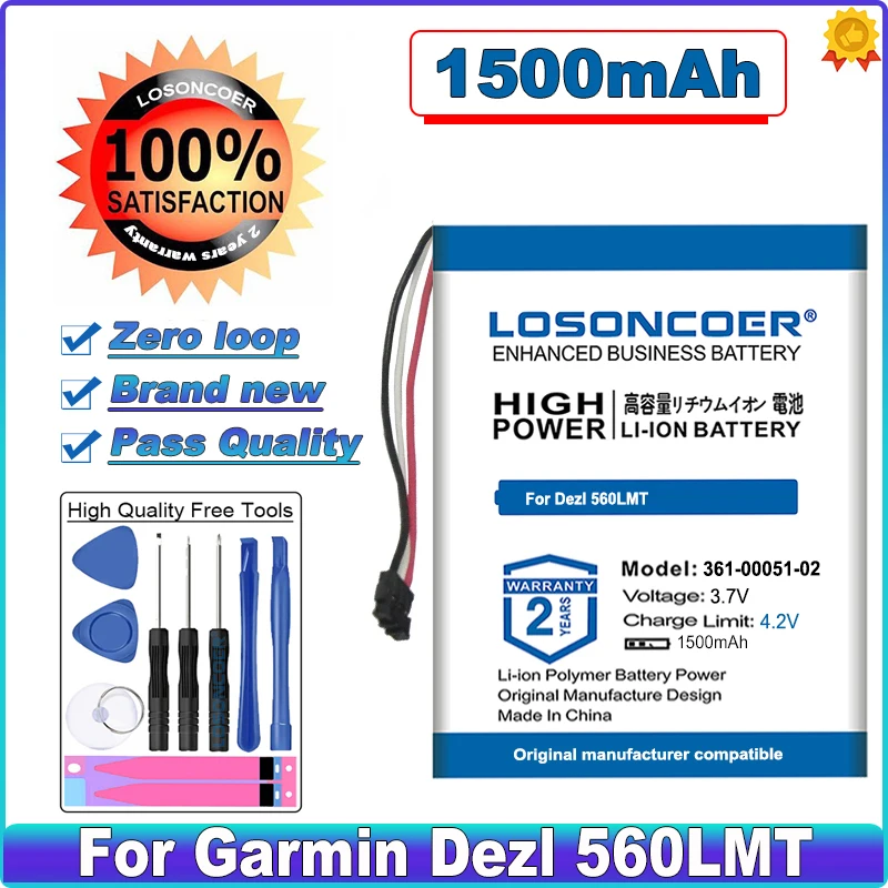 Новый аккумулятор 361-00051-02 1500 мАч для Garmin дезл 560LMT, дезл 560LT, дезл 650LM, спутниковая навигация, 52 лм 5 'Nuvi 2565LM Бесплатные инструменты
